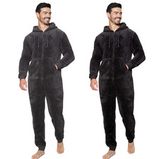 Men’s Thick Snuggle Warm Hooded Fleece 1Onesie Jumpsuit All-In-One ZipUp Pyjamas