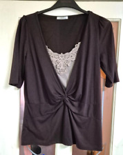 ASDA GEORGE 2 IN 1 CARDIGAN TOP EMBROIDERED DARK BROWN SIZE 16