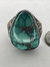 Solid Sterling Vintage Men’s Huge Turquoise Ring Sz 12.75 Native