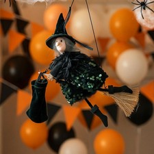 Gothic Halloween Hanging Witch Scary Broomstick Girl Doll  Outdoor Decor