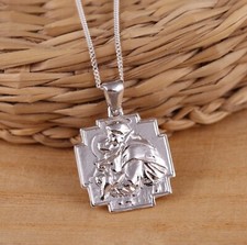 Solid 925 Sterling Silver St. Christopher Pendant Necklace Curb Chain Gift Boxed