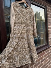 Pakistani Party Salwar Kameez Lehnga Gold and Pearl Size 40