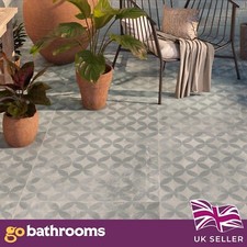 Outdoor Porcelain Tile Blue Paver Stone 1950's Pattern Anti Slip Patio Slab 61cm