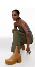 ZARA Beige Nude LEATHER CREPE HEEL PLATFORM ANKLE BOOTS SIZE UK 5 EU 38 US 7.5