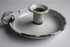 Vintage White Enamel Chamber Stick Wee Willie Winky Candlestick Candle Holder