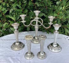 Job Lot Of Vintage Sheffield Silver Plated Candlesticks & Bud Vases by IAN HEATH