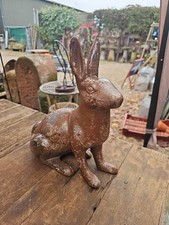 Vintage Cast Iron Rabbit Statue Garden Ornament Figure Lifesize Door Stop 