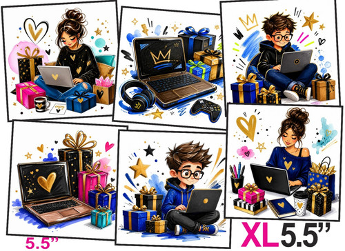 Laptop boy girl card - laptop,