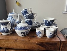 Willow Pattern Tea Set Egg Cups and Side Plates Made In England Vintage