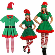 UK  Womens Girls Elf Costume Christmas Fancy Dress Xmas Santa Helper Outfits
