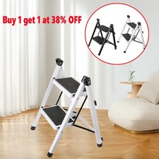 2 Step Ladder Folding Step Stool Heavy Duty Metal Small Compact Foldable Ladders