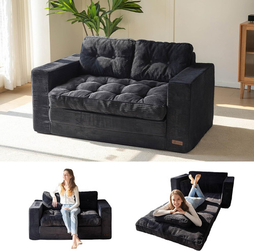 Black convertible sofa bed - convertible,