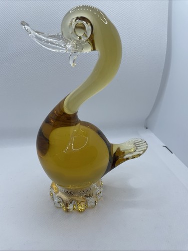 Vintage amber art glass - amber, swan
