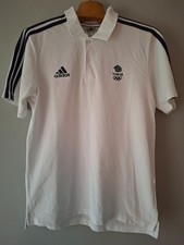 Adidas Team GB Polo T-shirt White Blue Size M Climalite Cotton