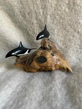 John Perry - Orca Killer Whale Pair on Burl Wood - Art Sculpture 