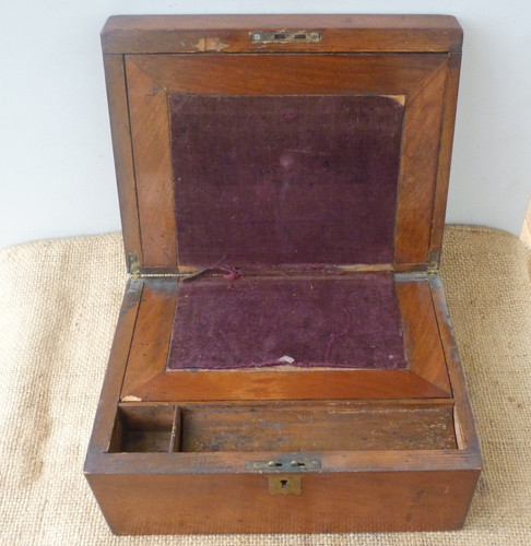 Antique wooden box writing
