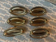 Set of 6 Antique Brass Oval Drawer Pulls Approx 8cm Across with Screws