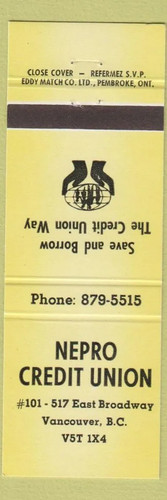 Matchbook cover nepro credit - nepro,
