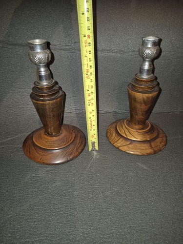 Pair vintage wooden candle - vintage,