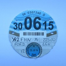 UK Road Tax Disc 30 June 2015 (06 15 Ford Birthday Present Old Car)