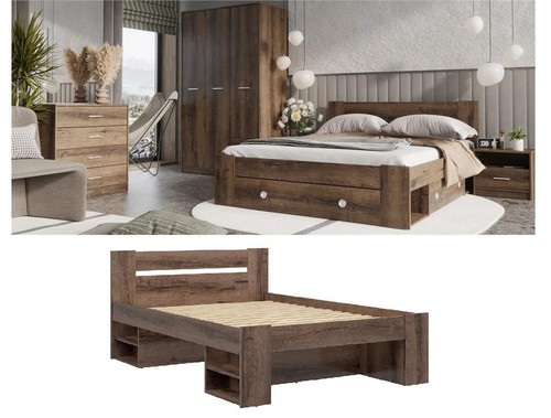 King size bed - frame, shelves