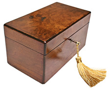 Early Victorian Wanut Tea Caddy with Spoon & Key