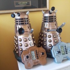 Two Doctor Who Dalek Remote Control Gold 12 inch, x2 working , read description,