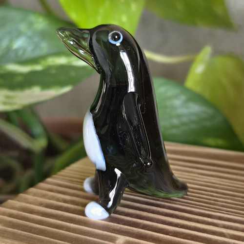 Black glass penguin figurine - glass,