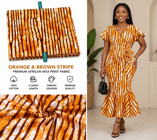 Orange brown ankara wax - brown,