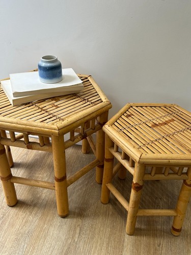 Vintage pair bamboo rattan - pair,