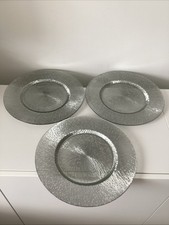 3 Silver Glass Charger Plates 32.5cm Ideal Christmas New Year