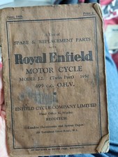 Royal Enfield Motorcycle Motorbike Model J.2. 499cc (1950-3) Spare Parts Manual