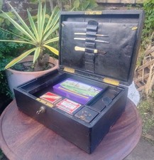 Antique 19thc Leather Stationary Despatch Box Bramah Lock & Key + Accessories.