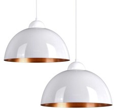 Gloss White & Copper 2 Pce Pendant Light Shade Modern Dome Ceiling Lamp