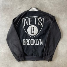 Adidas Brooklyn Nets Letterman Jacket Mens Small Y2K NBA Bomber, Black