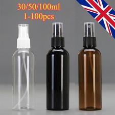 30/50/100ml Spray Bottle Plastic CLEAR/BROWN Refillable Empty Travel Sample UK