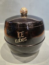 Vintage 1960s Insulex Ice Bucket Black & Gold Round Ice Cubes Retro Bar Mancave 
