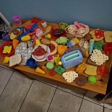 Huge Bundle Of Kids Play Food Cups Plates Cutlery Saucepans Kettle & More