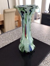 Murano Style Vintage Splatter Hand Blown Vase 31cm Tall In Excellent Condition