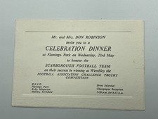 Rare 1970's Don Robinson Scarborough FC Chairman Wembley Winners Dinner Invite.