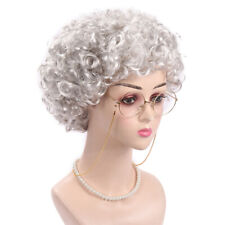 Wig + Glasses For Old Lady Grandma Fancy Dress Costume Womens Grey Curly Granny