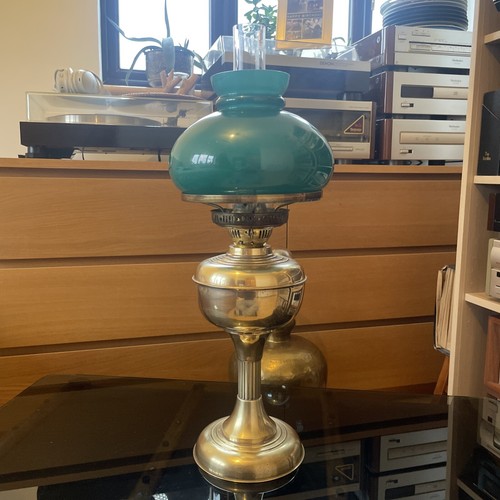 Antique brass oil lamp with - antique,