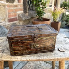 Vintage Lunch Box Biscuit Tin Wood Effect Latch Age Distressed Retro Lined Prop