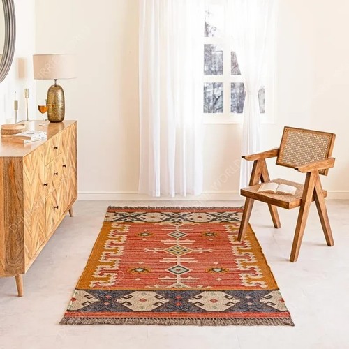 Kilim wool jute rug - wool,