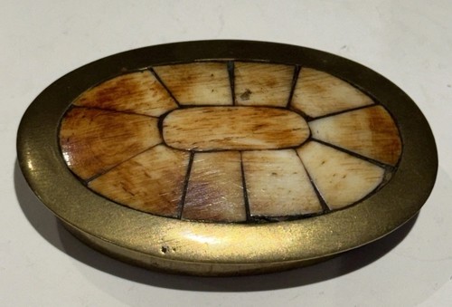 Vintage brass oval - snuff, box
