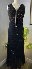 Vintage 1930s Downton Style Sequin Beaded Christmas Evening Party Dress Size 14