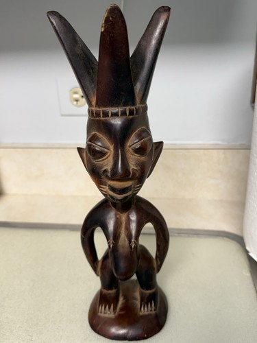 Ibeji female carved - carved, twin