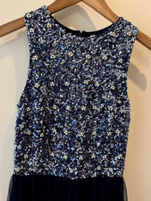 Lace & Beads Dress Size S 8-10 Navy Beaded Sequin Netted Maxi  Prom Elegant
