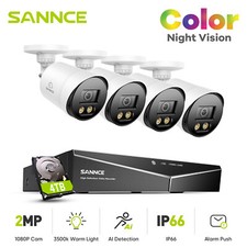 1080P SANNCE Color Night Vision CCTV Camera System 4CH H.264+ 5IN1 DVR Security