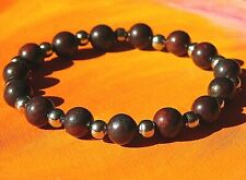 Mens / Ladies Handmade Gemstone & steel Beaded Bracelet - Natural Bloodstone.
